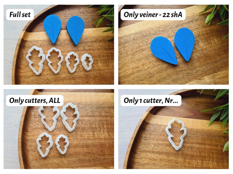 Silicone veiner of Oak leaf, style 1, Leaf Veiner, 3D Printed Cutters, Plastic PLA, Polymer Clay, Earrings, Botanical Jewelry Tools Blue 22 shA