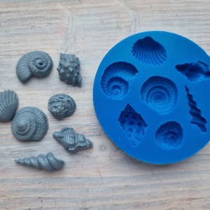 Silicone mold of Seashell, style 3, artificial, 7 elements, ~ 1.5-2.9 cm, H:0.7-0.9 cm, Modeling tool for accessories,Shape for polymer clay