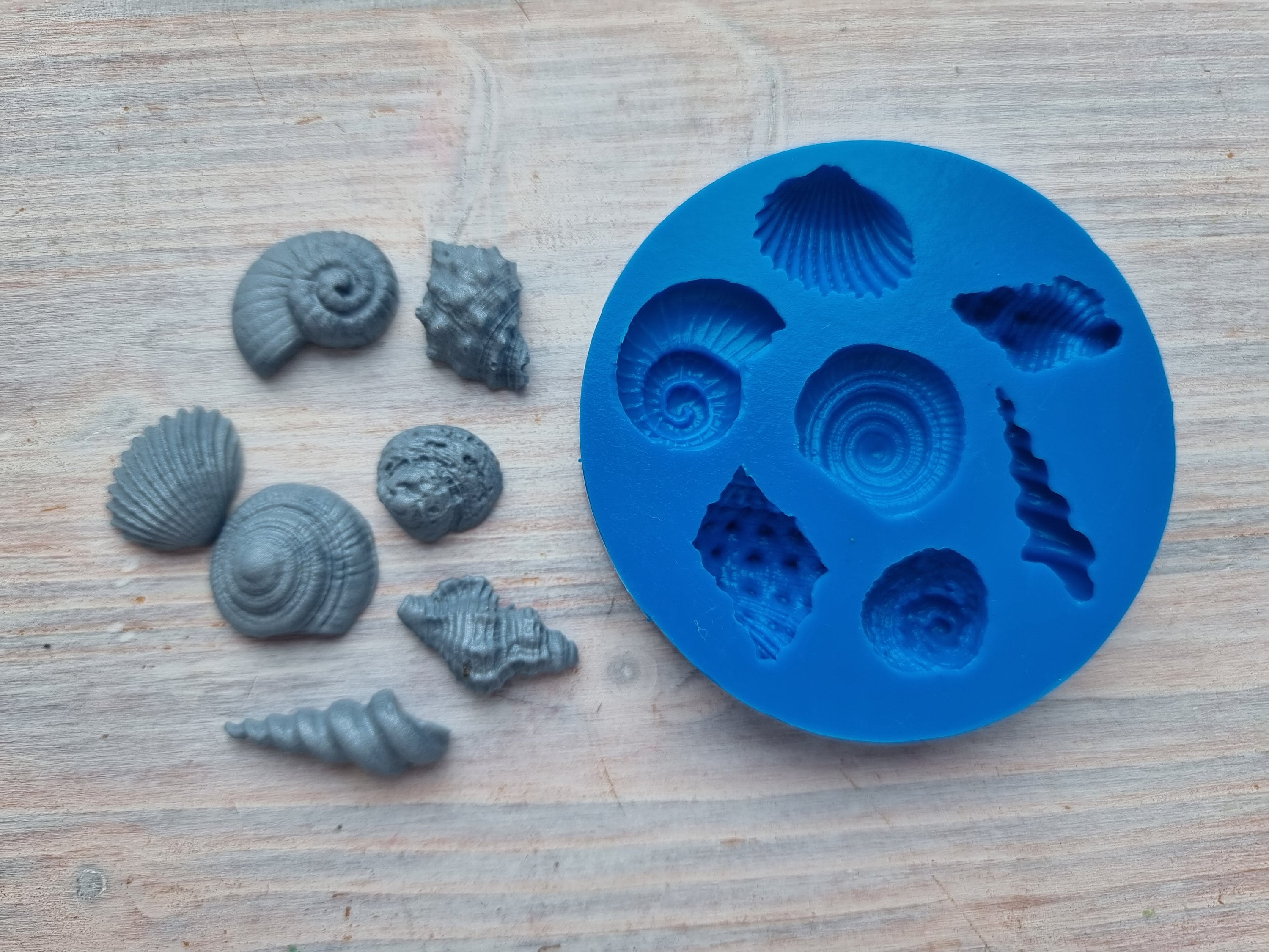 Silicone mold of Seashell, style 3, artificial, 7 elements, ~ 1.5-2.9 cm, H:0.7-0.9 cm, Modeling tool for accessories,Shape for polymer clay
