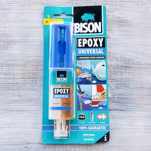 Bison Epoxy Universal, Adhesivo epoxi de dos componentes fuerte, Pegamento epoxi transparente para todos los materiales y superficies, Material resistente al agua