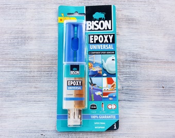 Bison Epoxy Universal, Fuerte adhesivo epoxi de dos componentes, Pegamento epoxi transparente para todos los materiales y superficies, Material resistente al agua