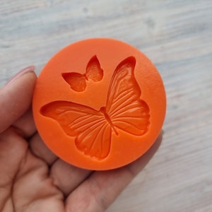 Silicone mold of Butterflies, 2 pcs., 1.8 cm, 4.8 cm, Modeling tool for accessories, jewelry, home decor, Shape for polymer clay Orange silicon 10shA