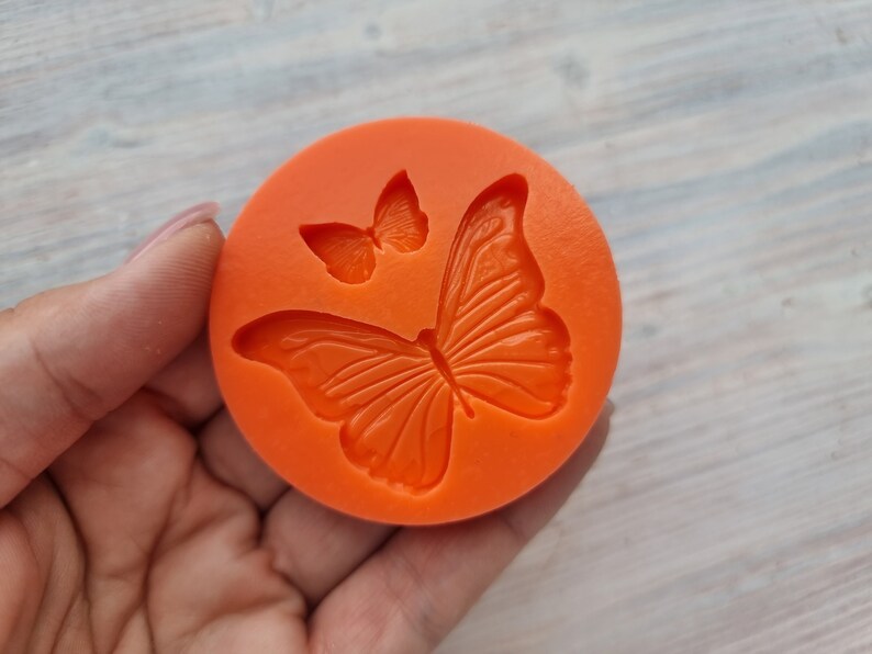 Silicone mold of Butterflies, 2 pcs., 1.8 cm, 4.8 cm, Modeling tool for accessories, jewelry, home decor, Shape for polymer clay Orange silicon 10shA