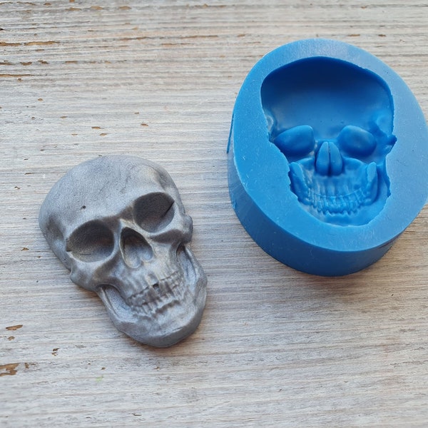 Moule en silicone Tête de mort, style 3, ~ 3*4,5 cm, H:0,8 cm, Outil de modélisation pour accessoires, Forme pour pâte Fimo, Sculpey, Pardo, Cernit et Kato