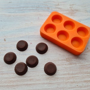 Silicone mold of Mini muffin, 6 pcs., Ø 1.1 cm, H:0.4 cm, Modeling tool for accessories, jewelry, home decor, Shape for polymer clay Orange silicon 10shA