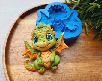 Silicone mold of Cute dragon, style 1, ~ 7.9*7.9 cm, H:1.8 cm, Kawaii Fantasy Mini Mold, Polymer Clay, Resin, Jewelry, Miniature DIY, Epoxy