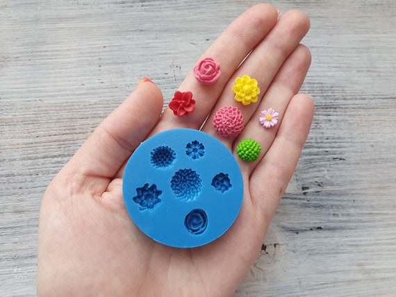 Silicone Mold Set of Flowers, 6 Pcs., 0.7-1.2 Cm, Modeling Tool for Accessories, Jewelry, Home Decor, Shape for All Types of Polymer Clay 