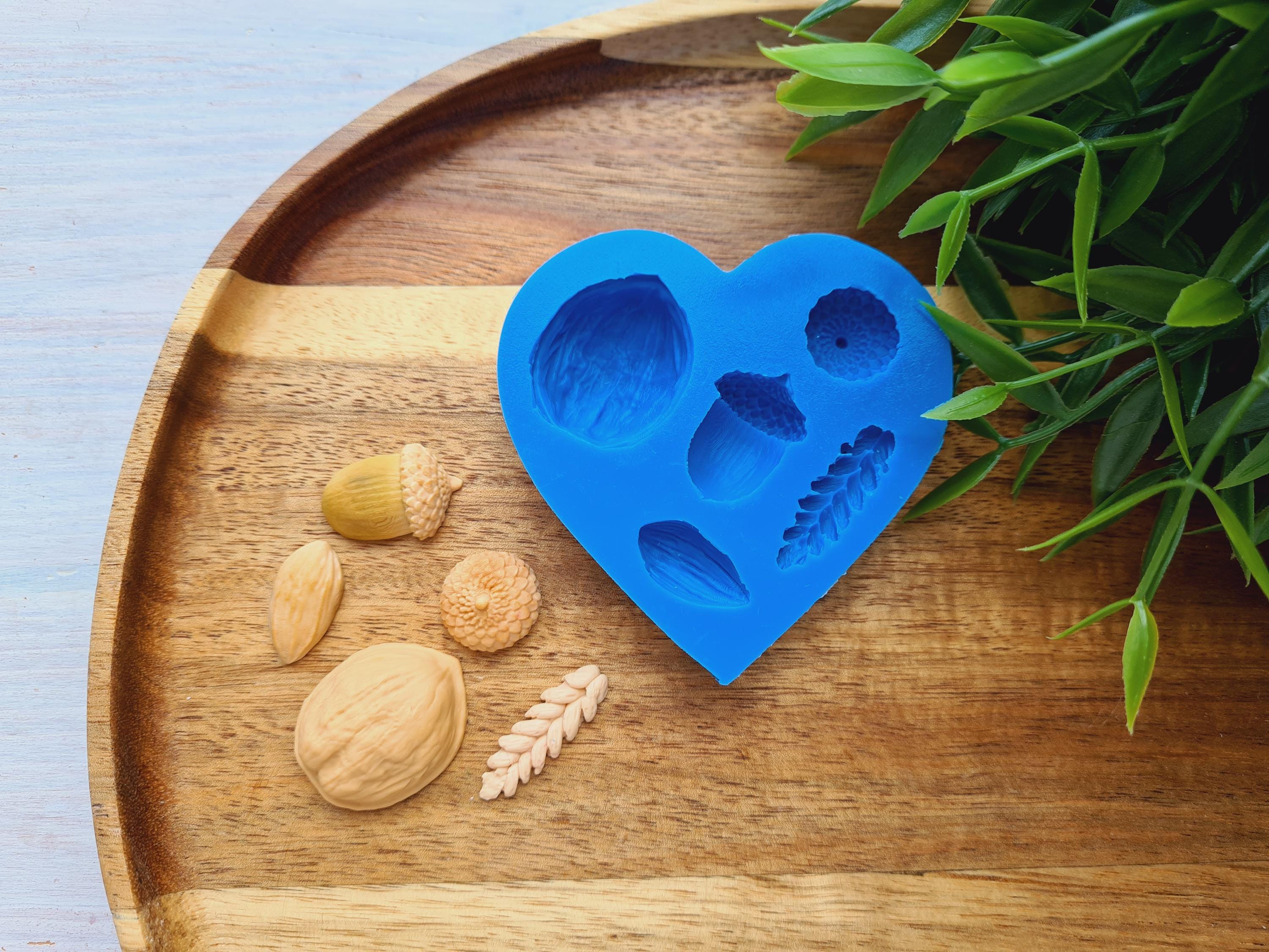 Silicone mold Gifts of nature set, 5 elements, ~ 2-2.9*0.8-2.4 cm, H:0.3-1.2.cm (Acorn, wheat, walnut and pistachio shell), Modeling tool
