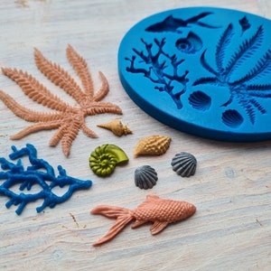 Silikonform Sea life set, style 4, 8 elements, ~ 0,5-5,7 cm, H: 0,2-0,5 cm, Modellierwerkzeug für Schmuck, Accessoires, Form für Polymerclay