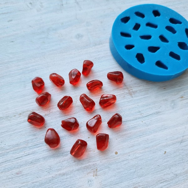 Silicone mold of Pomegranate, 17 elements, ~ 0.8-1.1 cm, H:0.7 cm, Modeling tool for accessories, jewelry, decor, resin, soap, polymer clay