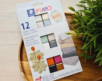 FIMO Boho, pack of 12 colors, 300g (10.58oz), Oven-Bake Clay Set for Jewelry, Earrings, Sculpting, DIY Crafts, Soft Modeling Clay, STAEDTLER