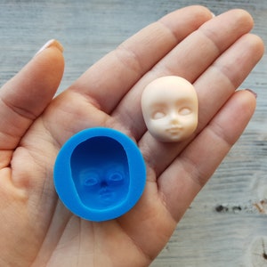 Silicone mold of Doll face, style 3, ~ 2.4*2.8 cm, H:1.3 cm, Modeling tool for accessories, jewelry and home decor, Shape for polymer clay