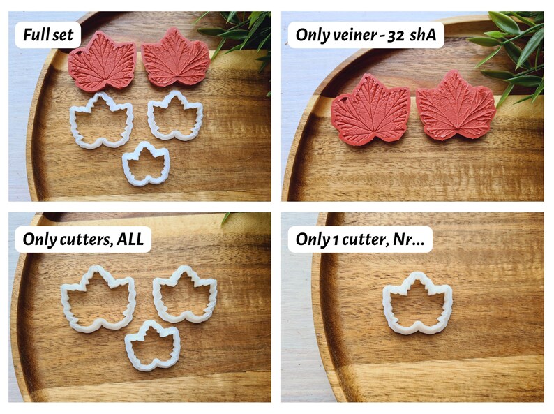 Silicone veiner of Currant leaf, Silicone Leaf Veiner, 3D Printed Cutters, Plastic PLA, Polymer Clay, Earrings, Botanical Jewelry Tools Red 32 shA