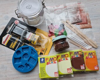 Kit DIY en pâte polymère pour décorer des pots avec notre tutoriel vidéo gratuit, kit de pâte à modeler en fimo durcissable au four pour enfants et adultes à la maison