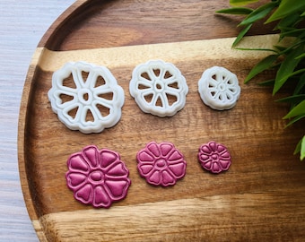 Bloem, stijl 8, set van 3 uitstekers, oorbellenstekkers, 3D-geprinte uitstekers, figuurgereedschapsset voor polymeerklei, Fimo