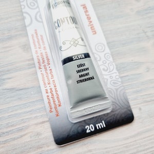 Delineador de contorno metálico PENTART, prata, 20 ml, à base de água