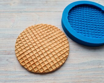 Silicone mold of Waffle, style 5, round, large, ~ Ø 8.6 cm, Modeling tool for accessories, jewelry, home decor, Shape for polymer clay