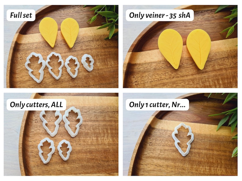 Silicone veiner of Oak leaf, style 1, Leaf Veiner, 3D Printed Cutters, Plastic PLA, Polymer Clay, Earrings, Botanical Jewelry Tools Yellow 35 shA