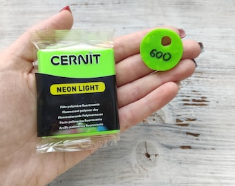 CERNIT NEON polymer clay, green, Nr. 600, polymer clay, 56g (2oz), Bright Soft Clay for Jewelry, Miniatures & Sculpting