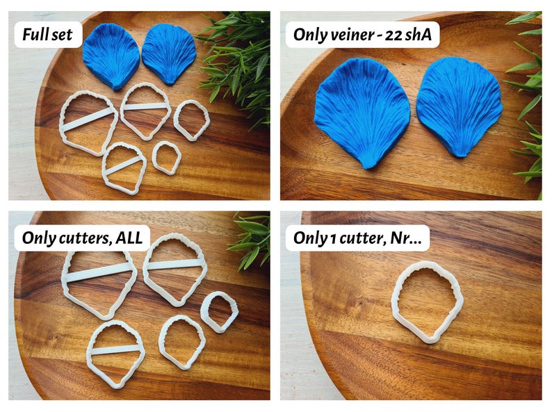 Silicone veiner of Peony petal texture, Flower Veiner, 3D Printed Cutters, Plastic PLA, Polymer Clay, Earrings, Floral Jewelry Tools Blue 22 shA