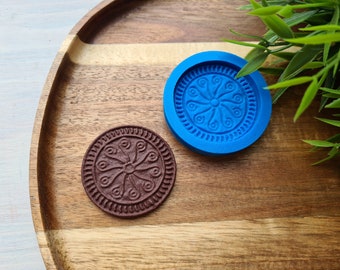Silicone mold of Full size biscuit, style 36, ~ Ø 4.5 cm, H:0.4 cm, Polymer Clay, Resin, Soap, Candle