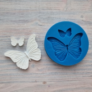 Silicone mold of Butterflies, 2 pcs., 1.8 cm, 4.8 cm, Modeling tool for accessories, jewelry, home decor, Shape for polymer clay Blue silicone 22 shA