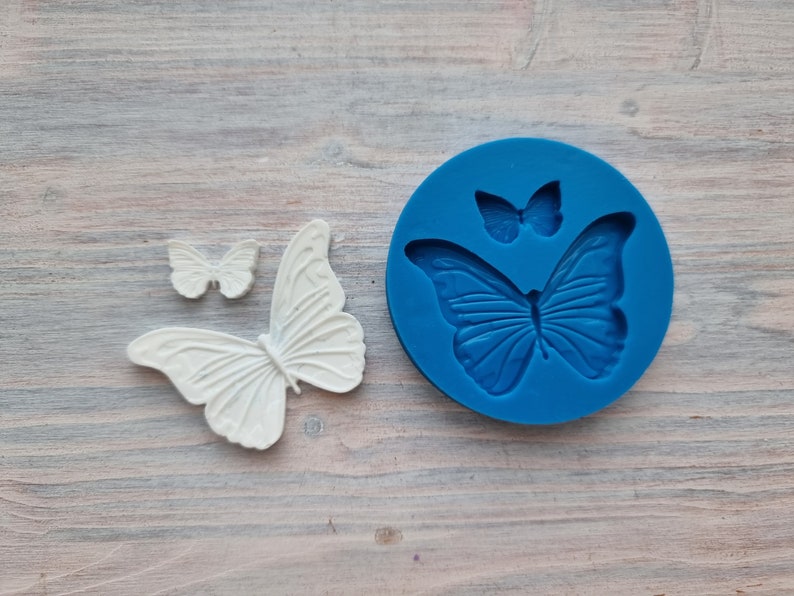 Silicone mold of Butterflies, 2 pcs., 1.8 cm, 4.8 cm, Modeling tool for accessories, jewelry, home decor, Shape for polymer clay Blue silicone 22 shA