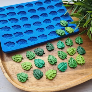 Silicone mold of Monstera leaf, style 2, 42 elements, ~ 1.5*2.1 cm, H:0.4 cm, Modeling tool for accessories, jewelry, resin, for wax melts
