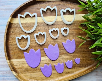 Tulip, style 1, set of 7 cutters, 3D Clay Cutter, Floral Flower Shape, Polymer Clay, Tool, Jewelry Making, Botanical Miniatures | DIY Craft