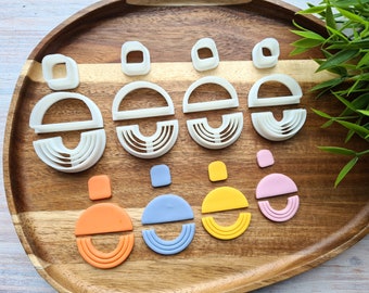 Earring, style 16, 3 parts, set of 4, 3D Printed Earring Cutters for Polymer Clay, Plastic PLA Shapes for Clay Earrings,Jewelry Making Tools