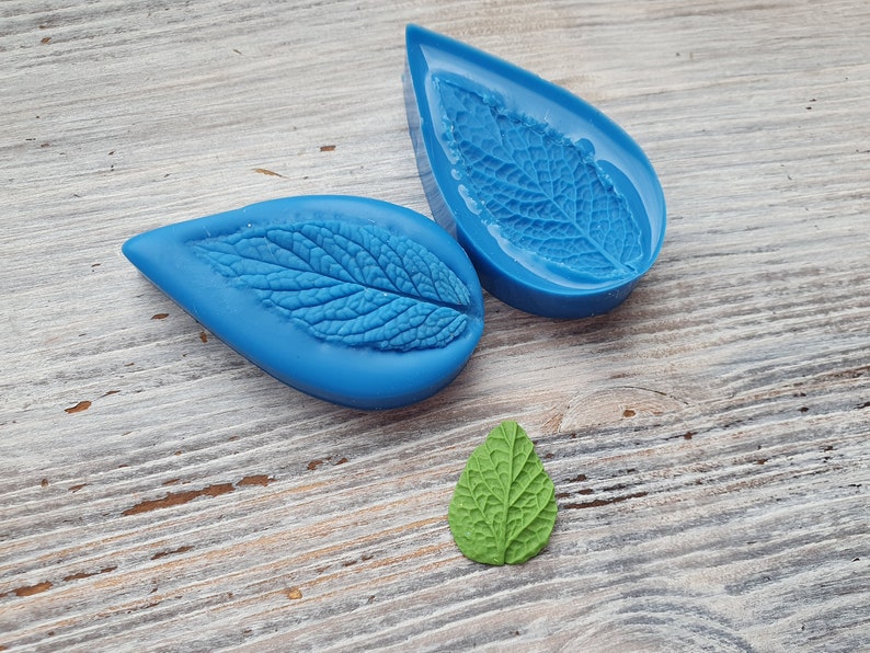 sugar craft shapes flexible mold for polymer clay jewelry decor double Sided mold Small mint leaf silicone veiner soap making