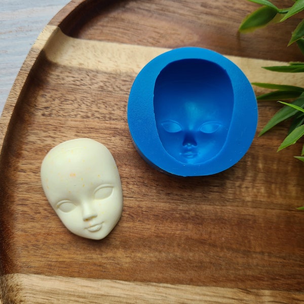 Silicone mold of Doll face, style 8, ~ 3*4.1 cm, H:1.4 cm, Modeling tool for accessories, jewelry and home decor, Shape for polymer clay