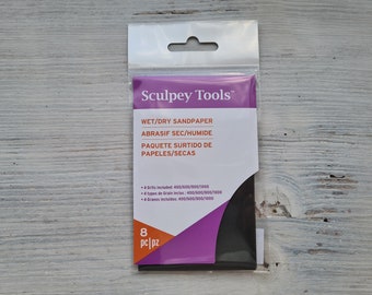 Sculpey Nass und Trocken Sandpapier verschiedene Packung, Set mit 8 Stück, Textur und Finishing Werkzeug für Polymer Clay Sculpey, Fimo, Pardo, Cernit, Kato