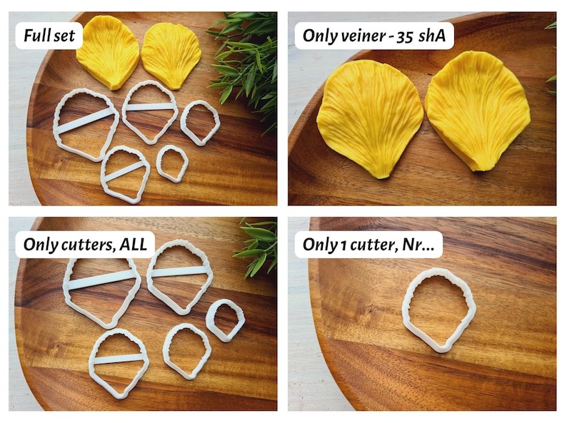 Silicone veiner of Peony petal texture, Flower Veiner, 3D Printed Cutters, Plastic PLA, Polymer Clay, Earrings, Floral Jewelry Tools Yellow 35 shA