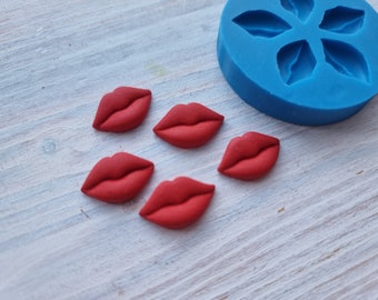 Silikonform Lippen, Stil 3, 5 Elemente, ~ 1.1*1.8 cm, H: 0.4 cm, Modellierwerkzeug für Accessoires, Schmuck, Home Decor, Harz, Wachs, Bonbons