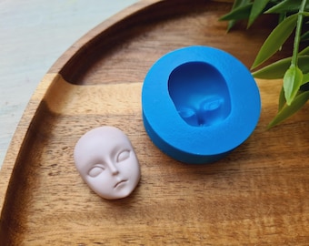 Silicone mold of Doll face, style 17, ~ 2.8*2 cm, H:1.2 cm, Polymer Clay, Resin, Soap Mold, Miniature Sculpting, Fondant, Cake Decor