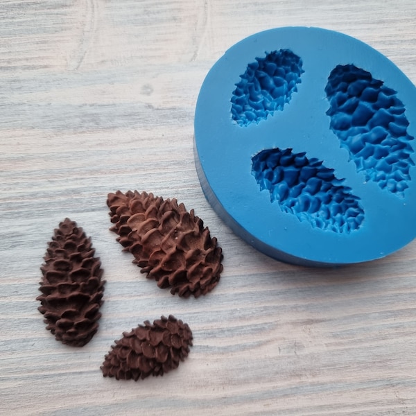 Silicone mold of Pine cone, 3 pcs.,~ 1.5-3 cm, ~ 2-4 cm, ~ 2.5-4.3 cm, Modeling tool for accessories, jewelry and home decor, Shape for clay