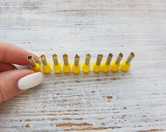 Set of tiny metal cutters, 10 types - square, flower, pentagon, hexagon, triangle, star, heart, rhombus, drop, oval, Ø ≈4-4.5 mm(≈0.17 inch)