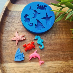 Silikonform Sea life set, Style 3, 5 Elements, ~ 1.1-2.3 cm, H: 0.3-0.5 cm, Modellierwerkzeug für Accessoires, Dekor, Form für Polymerclay