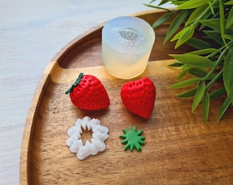 Silicone mold of Strawberry, on the side, style 4 + cutter, Berry, Polymer Clay, Epoxy Resin, Kawaii Fruit, Fake Food, Miniature Decor