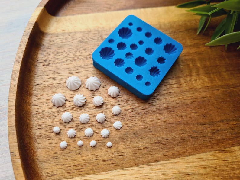 1:12-1;6 Silicone mold of Mini meringue, style 8, 20 elements, ~ Ø 0.3-0.8 cm, H;0.2-0.5 cm, Cream Swirl, Clay, Resin,Soap,Candle,Cake Decor Blue silicone 22 shA