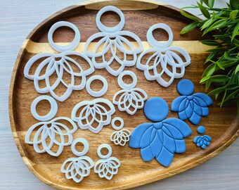 Earring, style 8, lotus, set of 9, 3D Printed Earring Cutters for Polymer Clay, Plastic PLA Shapes for Clay Earrings, Jewelry Making Tools