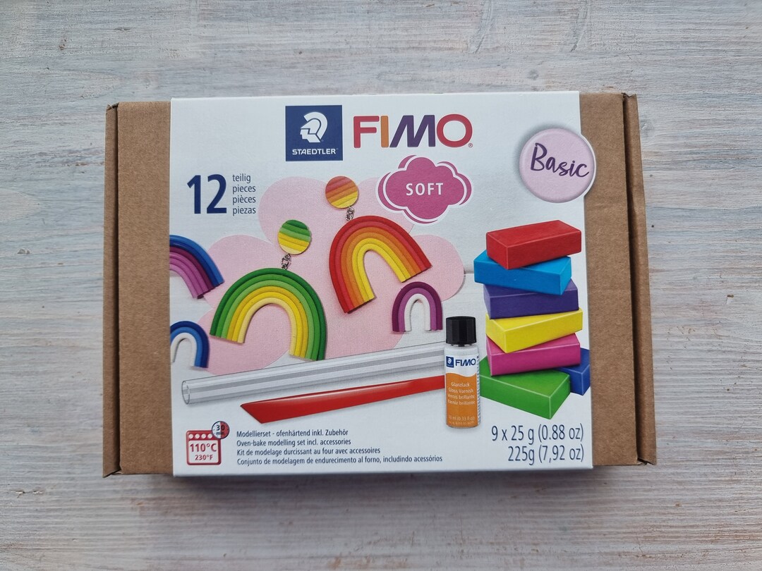 Fimo Soft Polymer Clay Set With 9 Colours 25g., 1 Bottle of Gloss