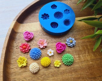 Silicone mold Set of flowers, style 3, 6 elements, ~ 0.8-1.4 cm, H:0.2-0.6 cm, Modeling tool for accessories, jewelry,Shape for polymer clay
