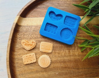 Silicone mold of Biscuit set, style 5, 4 elements, ~ 1.9-2.3 cm, H:0.3-0.5 cm, Clay, Resin, Fake Food Crafts, DIY Dessert Mold