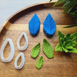 Silicone veiner of Mint leaf, style 1, Leaf Veiner, 3D Printed Cutters, Plastic PLA, Polymer Clay, Earrings, Botanical Jewelry Tools