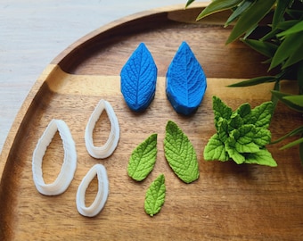 Silicone veiner of Mint leaf, style 1, Leaf Veiner, 3D Printed Cutters, Plastic PLA, Polymer Clay, Earrings, Botanical Jewelry Tools