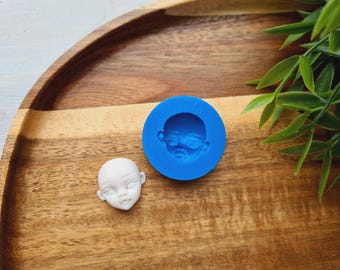Silicone mold of Doll face, style 46, ~ 2.2*2.1 cm, H:0.7 cm, Polymer Clay, Resin, Soap Mold, Miniature Sculpting, Fondant, Cake Decor