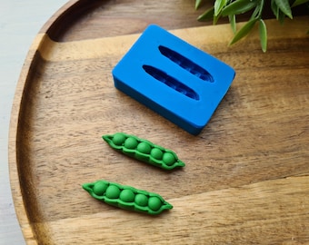 Silicone mold of Pea pod, style 3, 2 elements, ~ 1*4.3 cm, H:0.8 cm, Mini Vegetable Mold | Polymer Clay, Epoxy Resin, Miniature Food Craft
