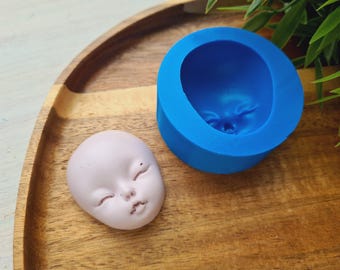 Silicone mold of Doll face, style 44, ~ 3.5*4.1 cm, H:2.1 cm, Polymer Clay, Resin, Soap Mold, Miniature Sculpting, Fondant, Cake Decor